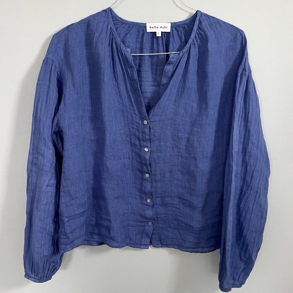 Blue Linen Button Front Blouse Bella Dahl Size Small